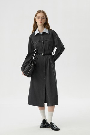 WD_Color lapel shirt dress