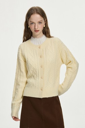 WD_Cable round neck cardigan_YELLOW