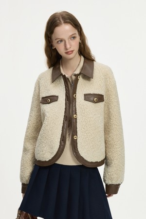 WD_Color lapel imitation fur jacket