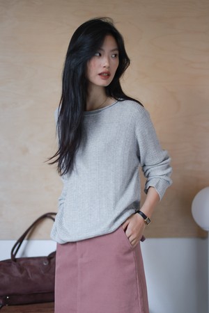 LS_Round neck gray loose knit top