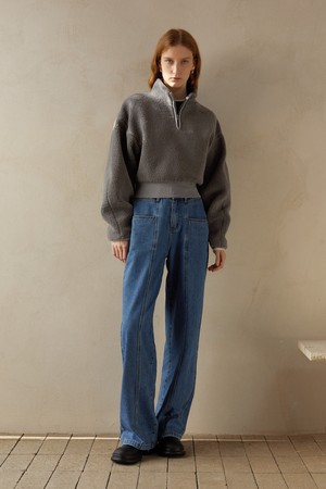 BA_Wash high waist blue jeans