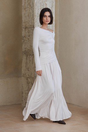 YY_Pleated maxi skirt_WHITE