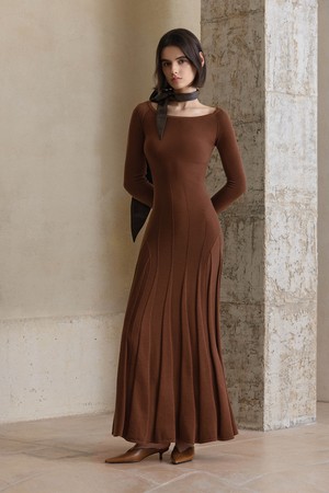 YY_Slim pleated long knit dress