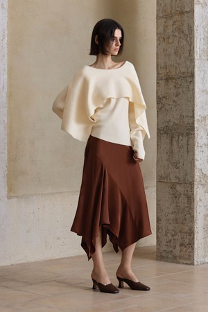 YY_Irregular hem silky skirt_2color