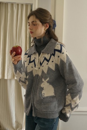 SR_Fair isle zip-up wool cardigan