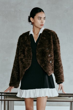 IT_Winter v-neck fur jacket_BROWN