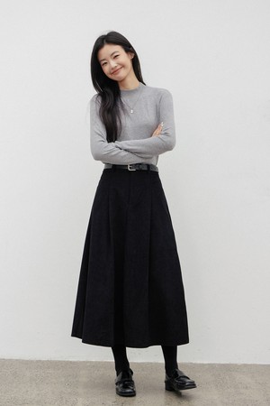 LS_Corduroy simple black skirt