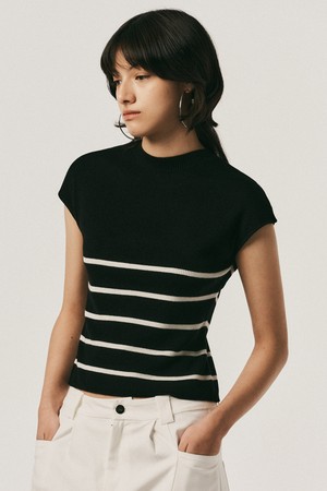 AR_Half neck striped knit top_2color