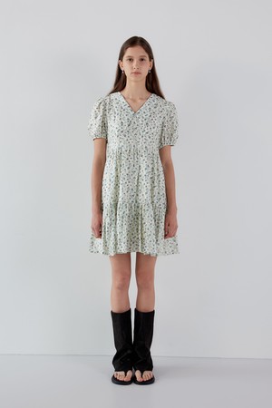 AR_V-neck green pattern dress