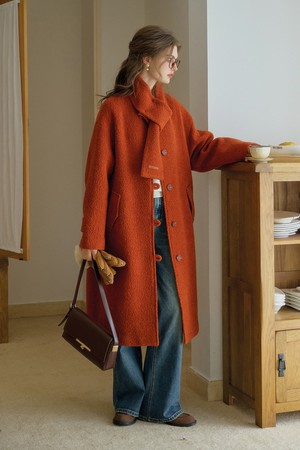 SR_Scarf set casual coat_RED BROWN