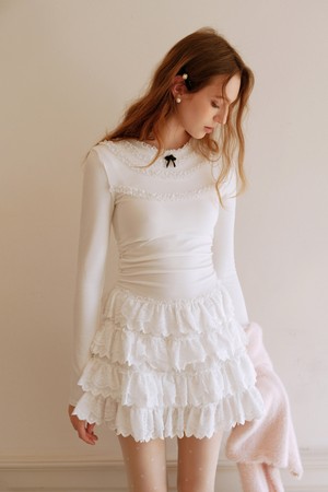 Cest_White lace layer dress