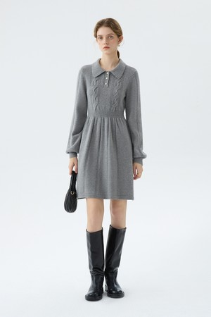 WD_Button collar knitted dress