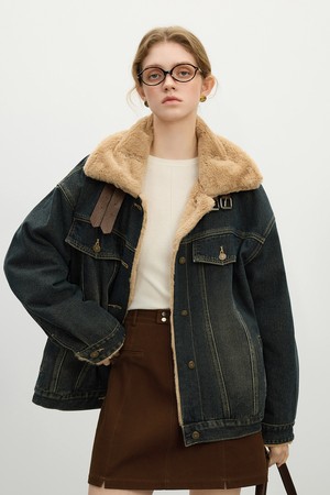 WD_Vintage denim fur jacket