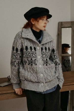 PM_Pine graphic knit cardigan_GRAY