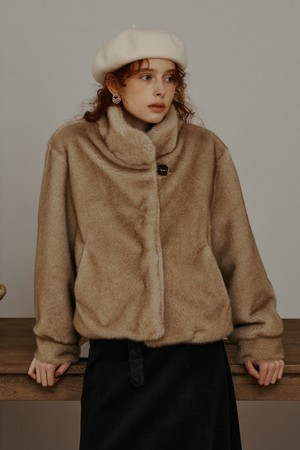 PM_High neck fur jacket_BEIGE