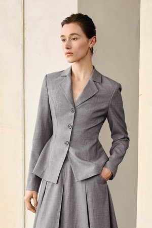 YY_Gentle gray cinched waist blazer