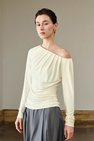 YY_Boat neck cinched waist top