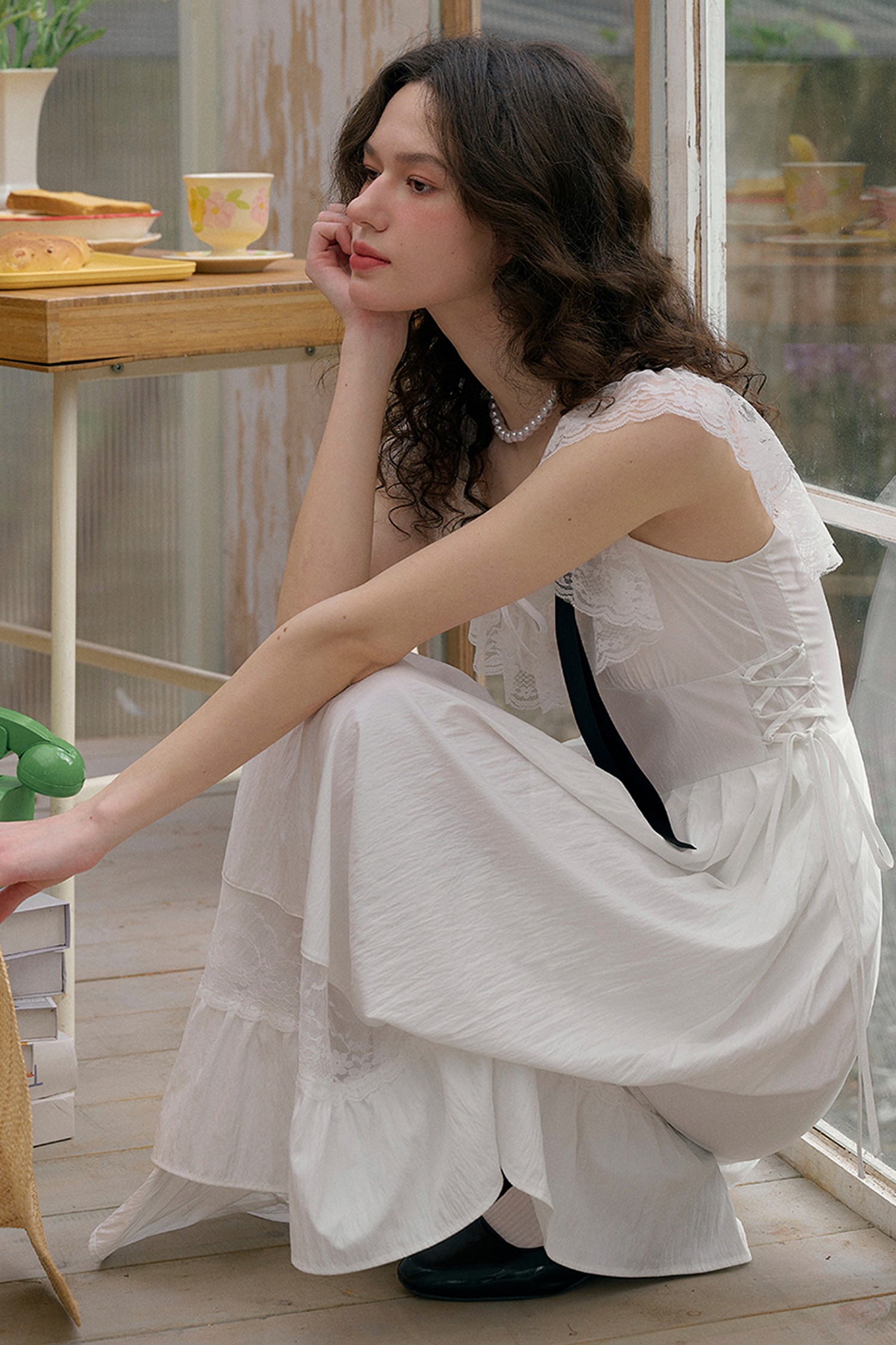 SR_Lace square neck white dress_Simple Retro - 코오롱몰