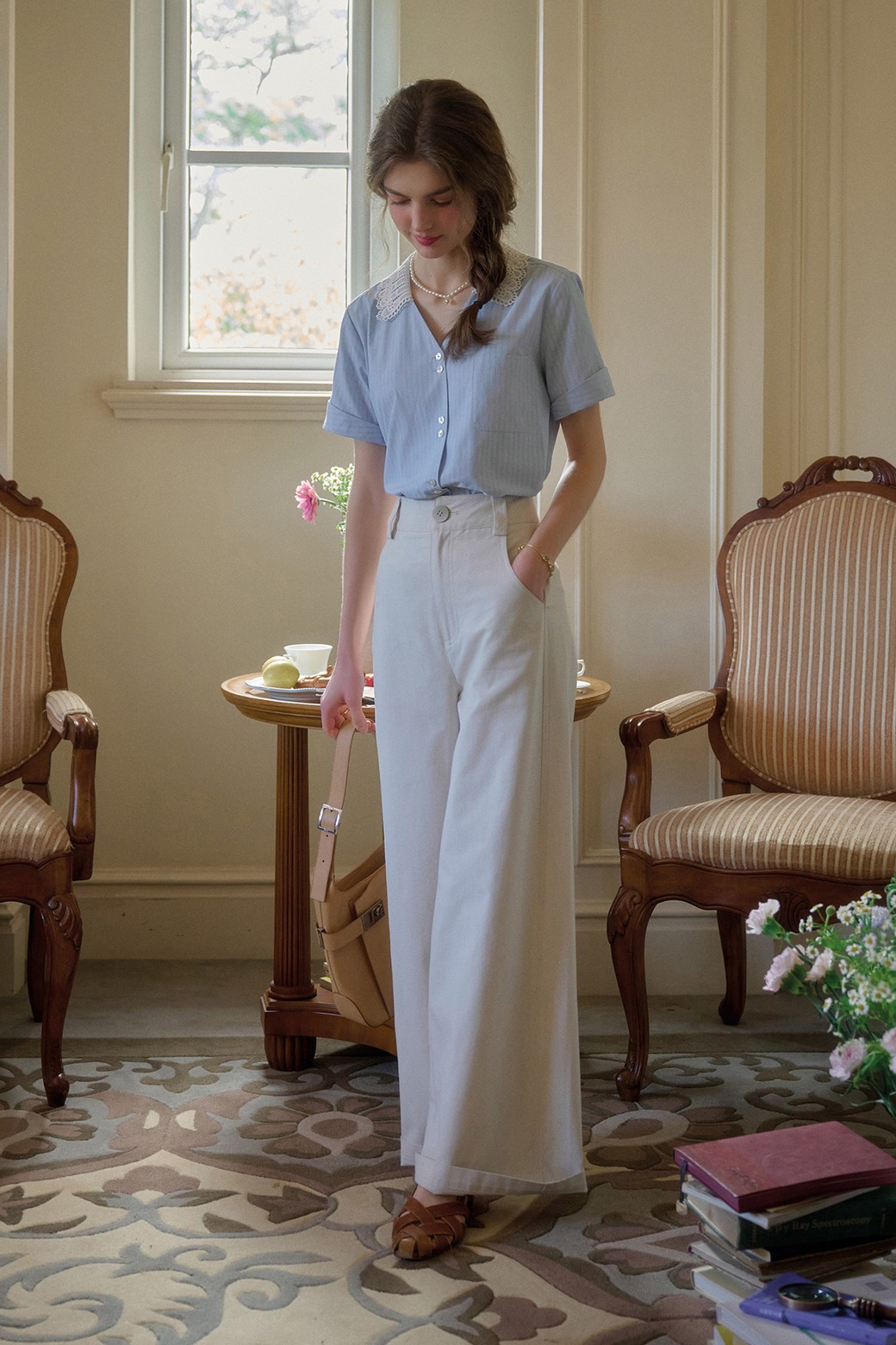 Simple Retro - 롱/미디팬츠 - SR_Waist straight floor-length pants