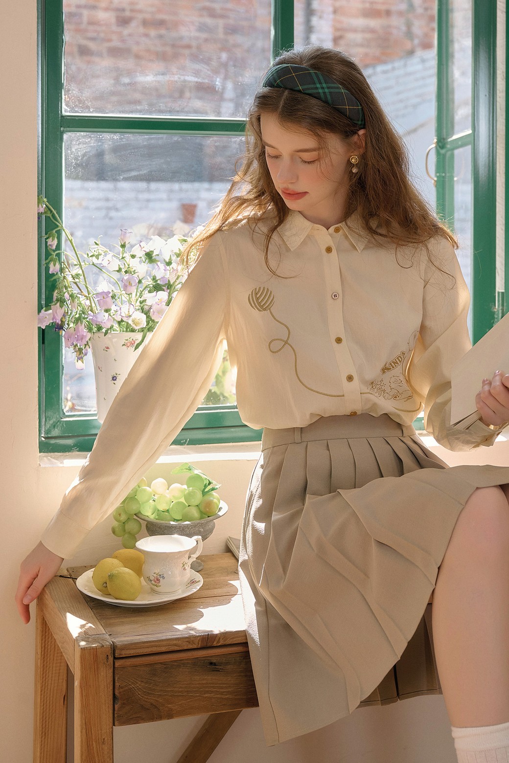 Simple Retro - 셔츠 - SR_Print tencel long sleeve shirt_2color