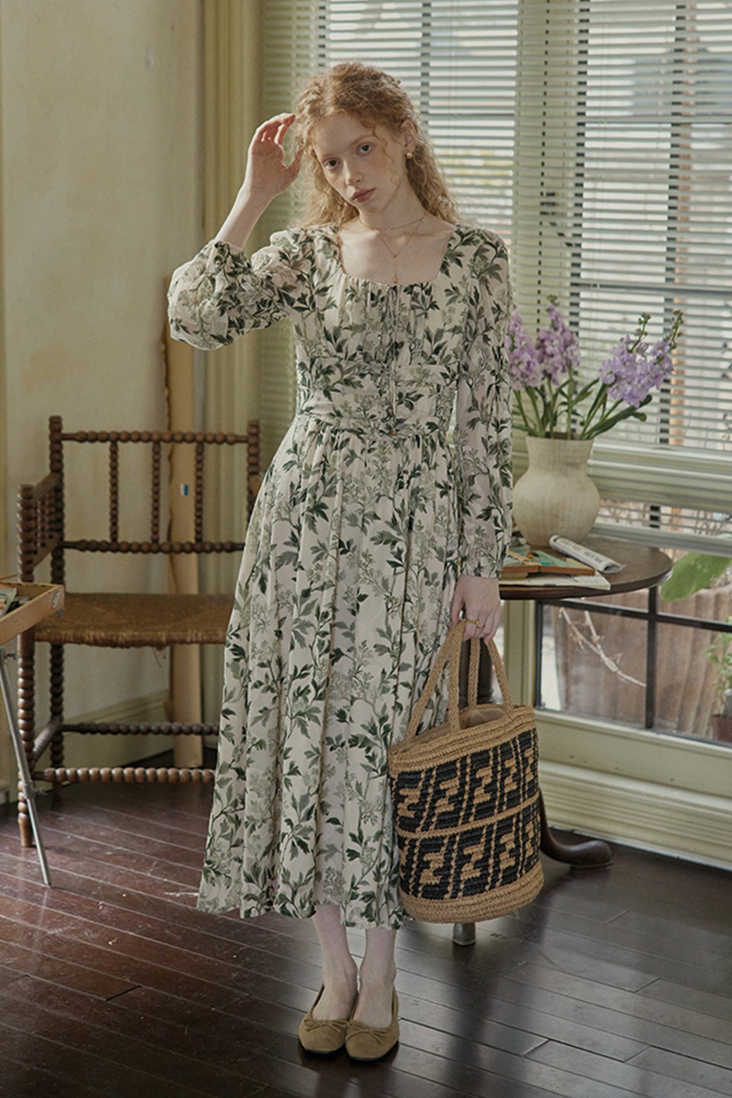 Proud Mary - 원피스 - PM_Embroidered classic waist dress_GREEN