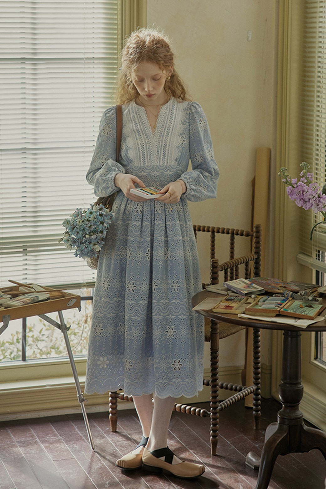 Proud Mary - 원피스 - PM_Hollow embroidered waist dress_BLUE