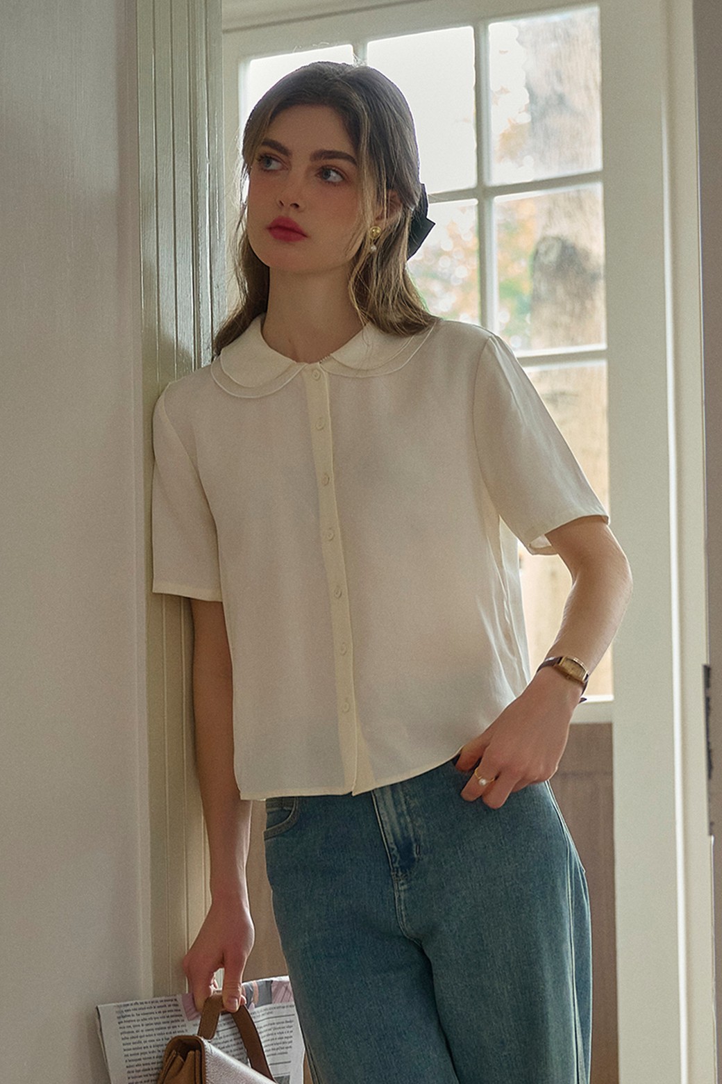 Simple Retro - 셔츠 - SR_Doll literary short sleeve shirt