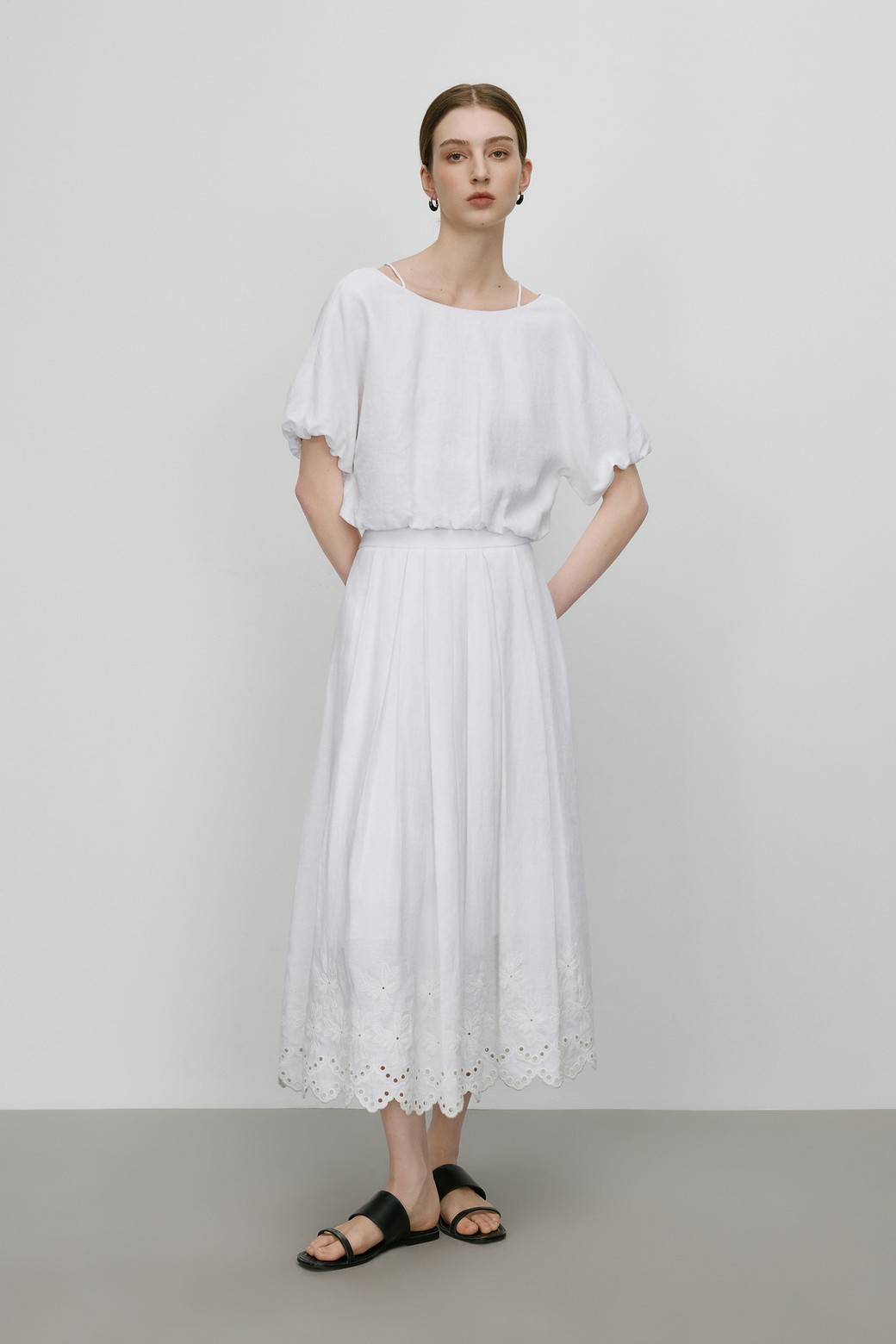 WE'DEE - 롱스커트 - Linen embroidery skirt_2color