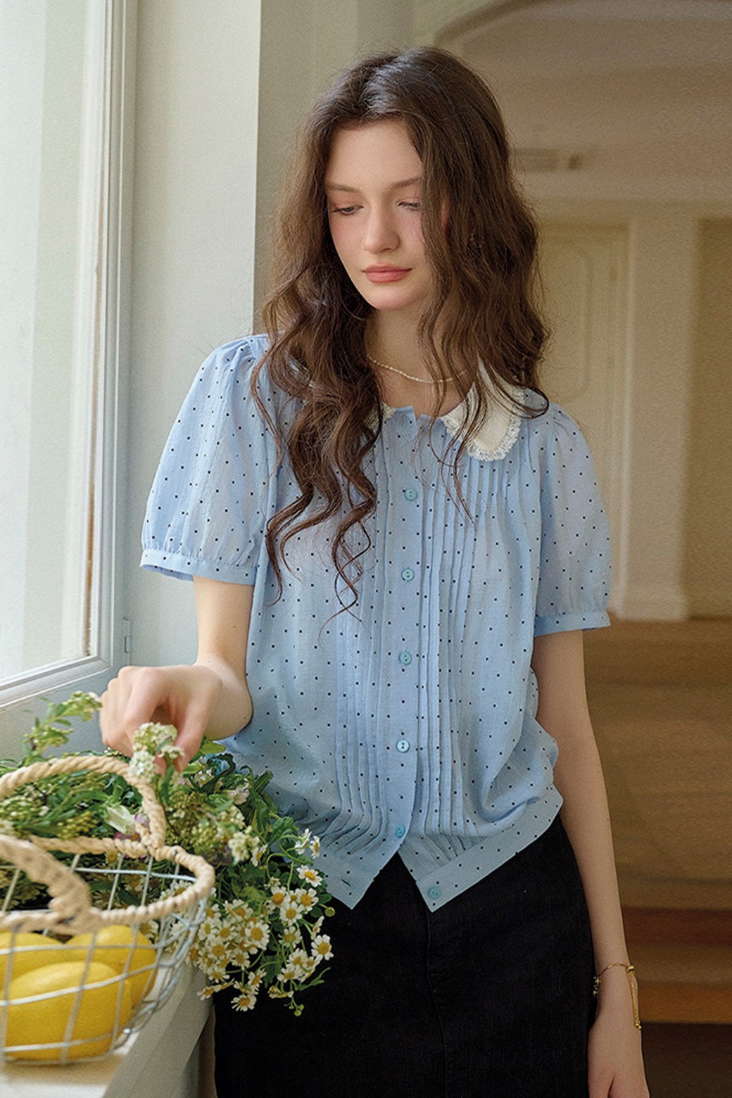 Simple Retro - 셔츠 - Collar polka dot shirt