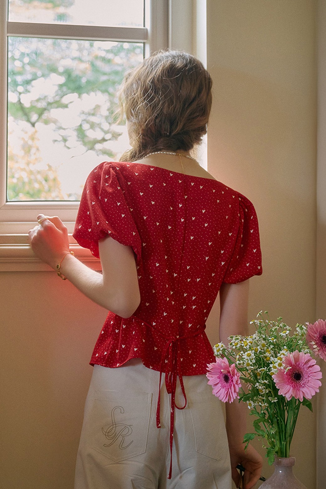 Simple Retro - 블라우스 - SR_Shadow polka dot square top
