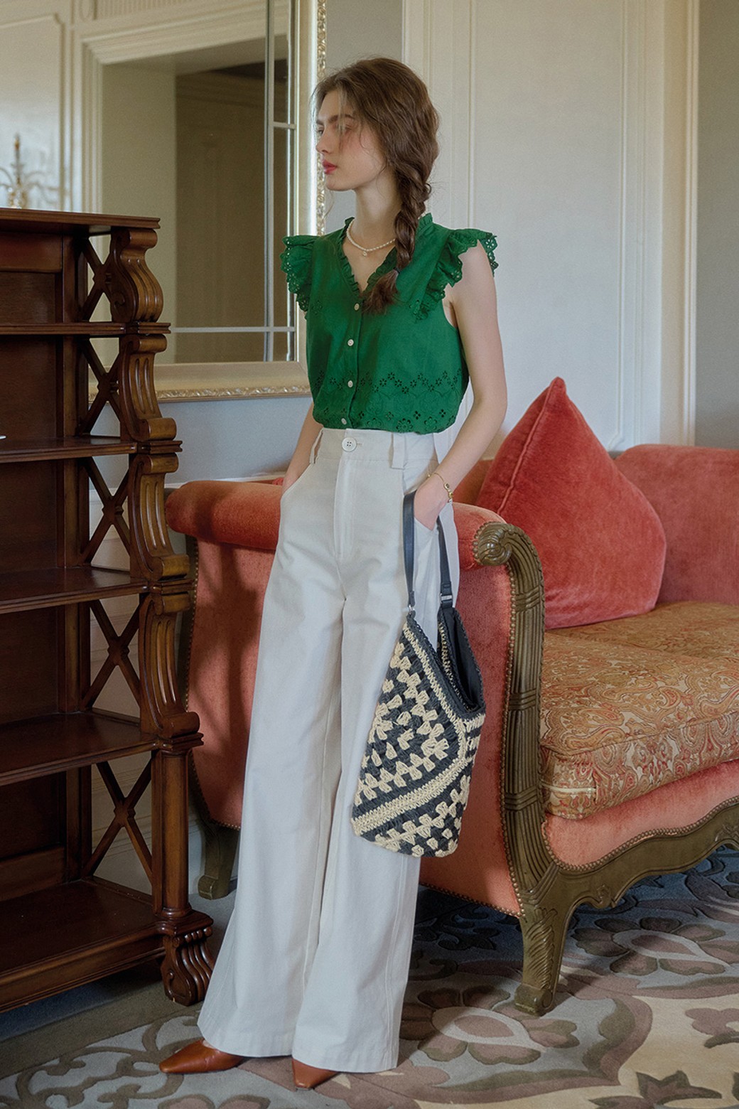 Simple Retro - 롱/미디팬츠 - SR_Waist straight floor-length pants