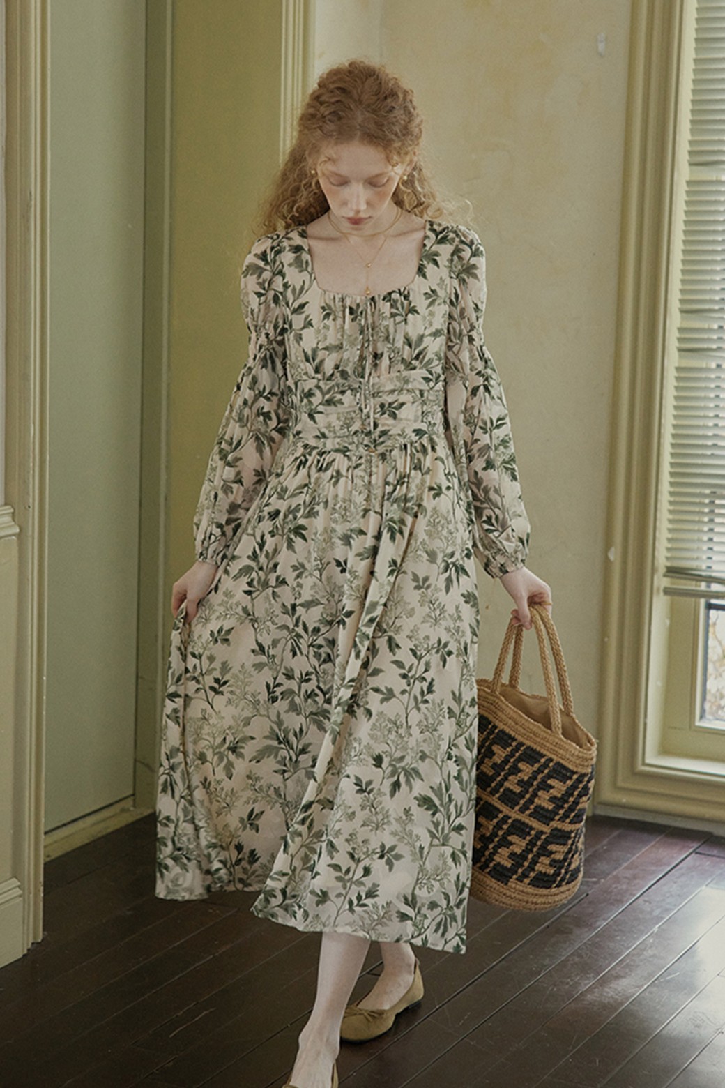 Proud Mary - 원피스 - PM_Embroidered classic waist dress_GREEN
