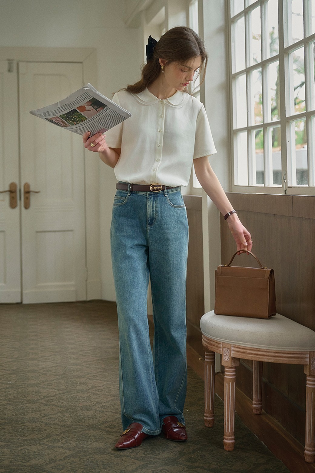 Simple Retro - 셔츠 - SR_Doll literary short sleeve shirt