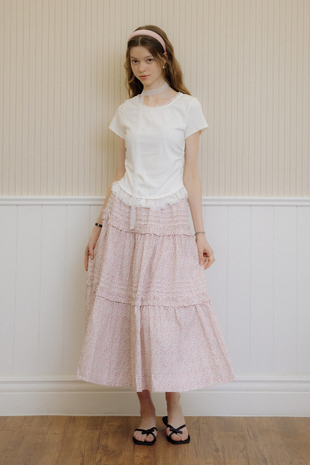 DUNDROP - 반소매 티셔츠 - Lace hem short sleeves top_WHITE
