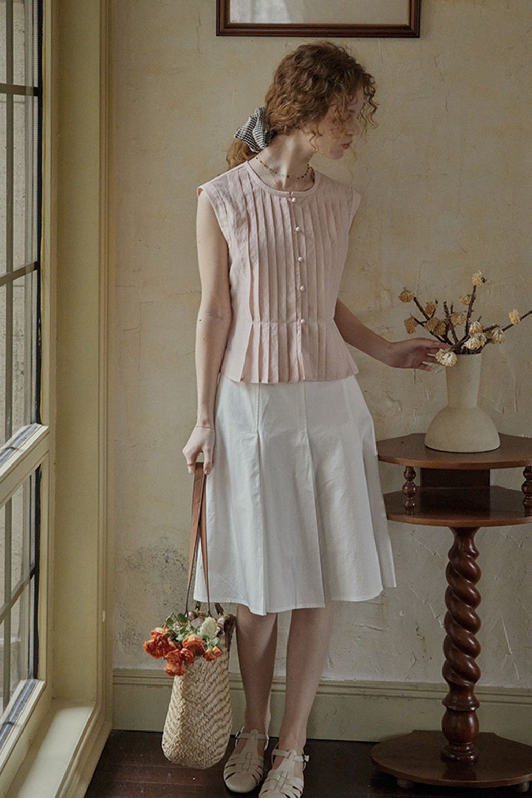 Proud Mary - 블라우스 - Pleated dot button sleeveless top
