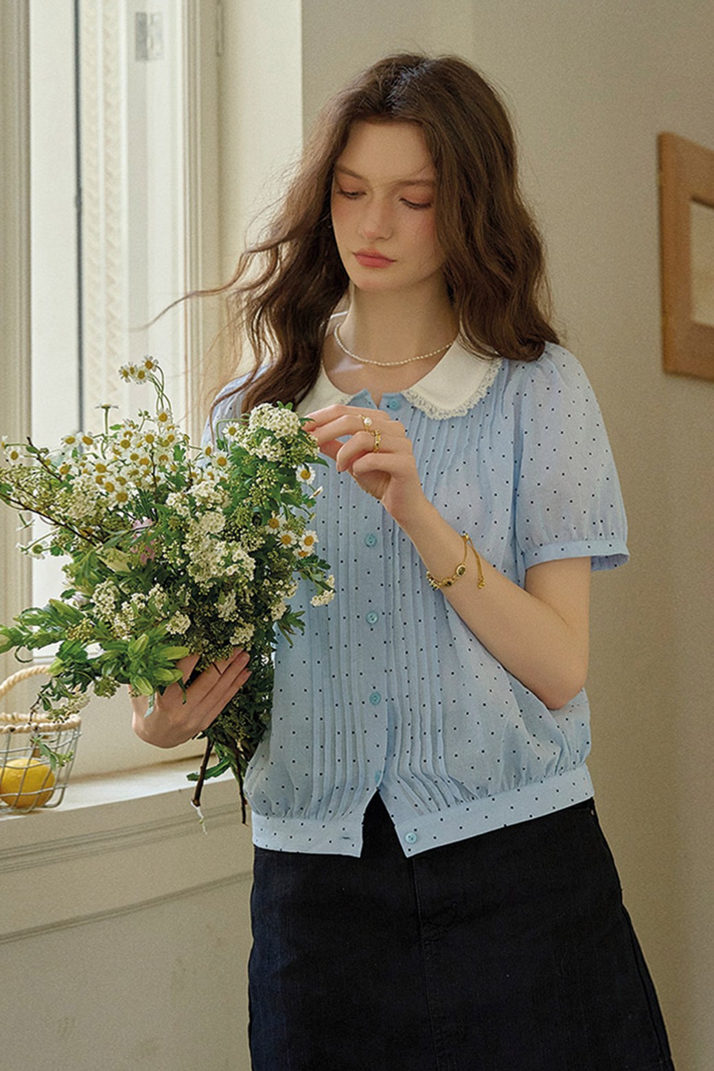 Simple Retro - 셔츠 - Collar polka dot shirt