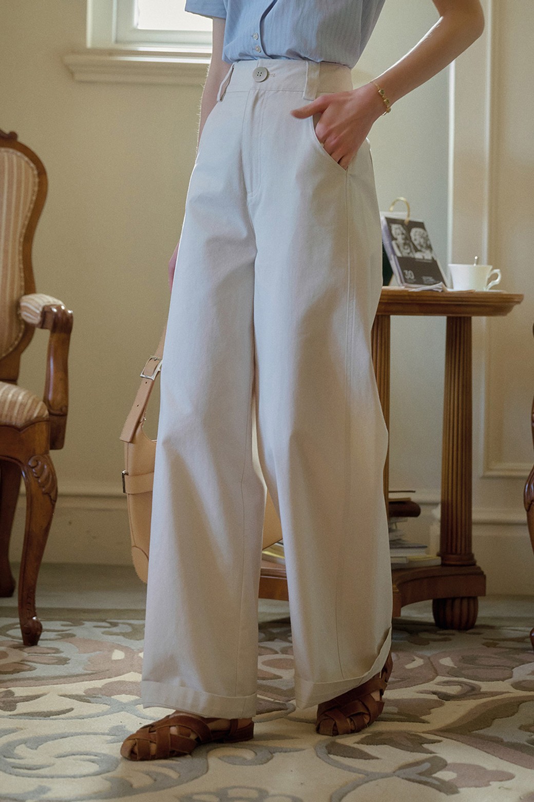 Simple Retro - 롱/미디팬츠 - SR_Waist straight floor-length pants