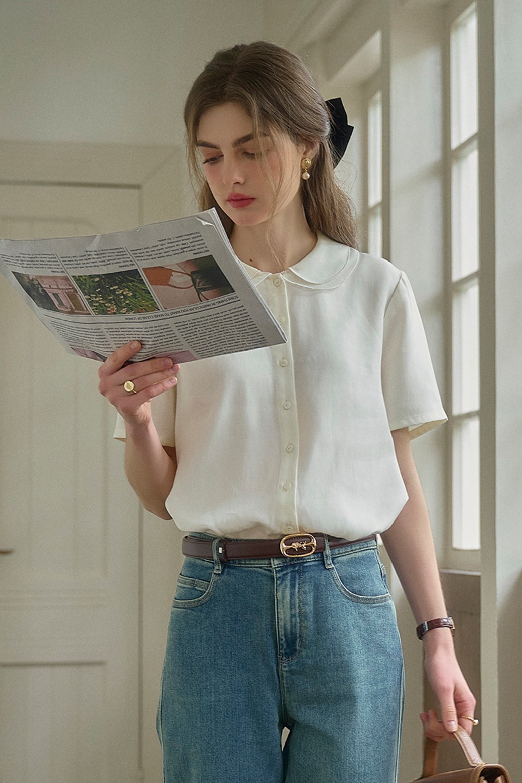 Simple Retro - 셔츠 - SR_Doll literary short sleeve shirt