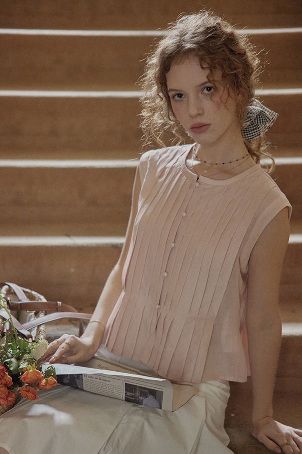 Proud Mary - 블라우스 - Pleated dot button sleeveless top