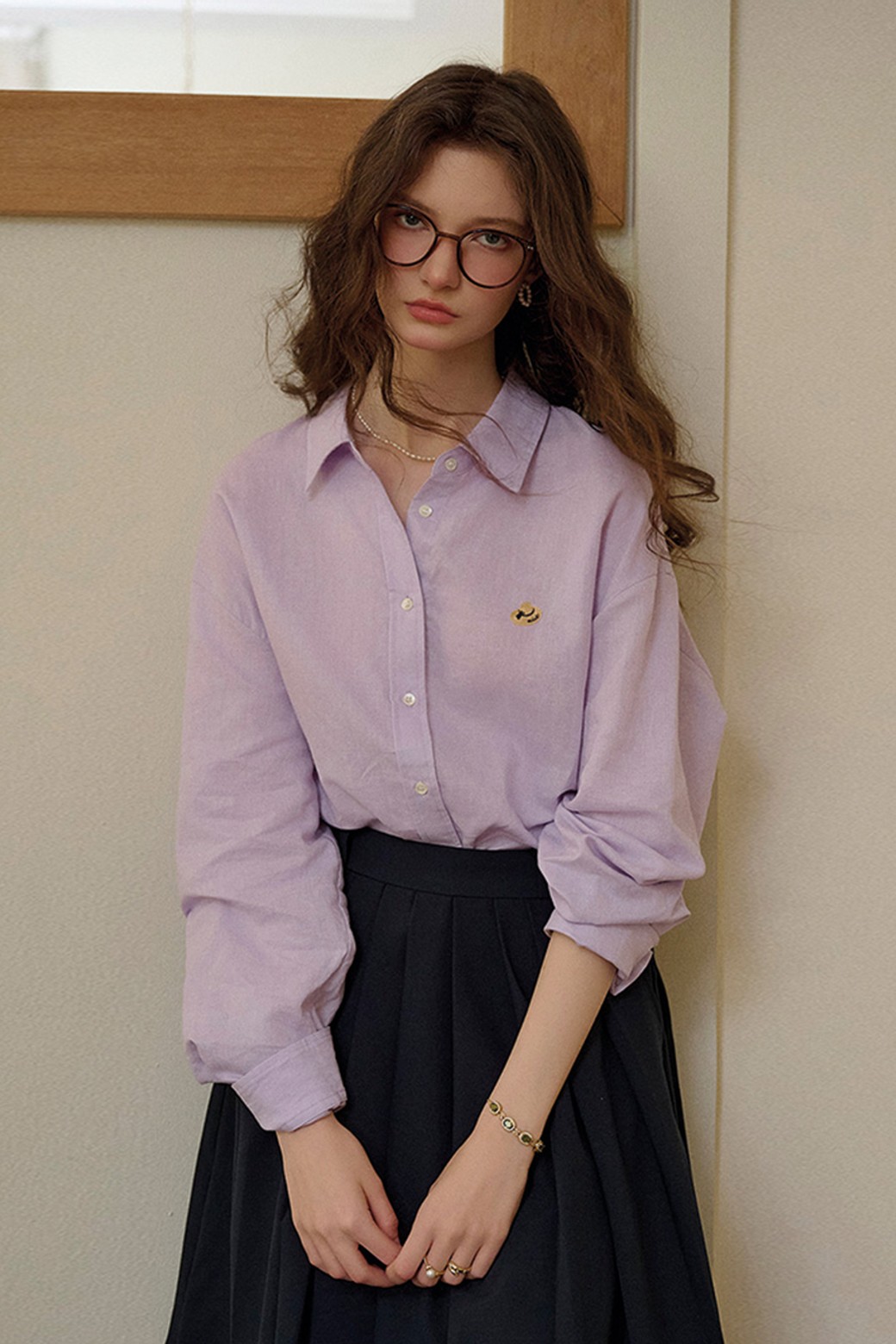 Simple Retro - 셔츠 - Vintage embroidery lazy shirt