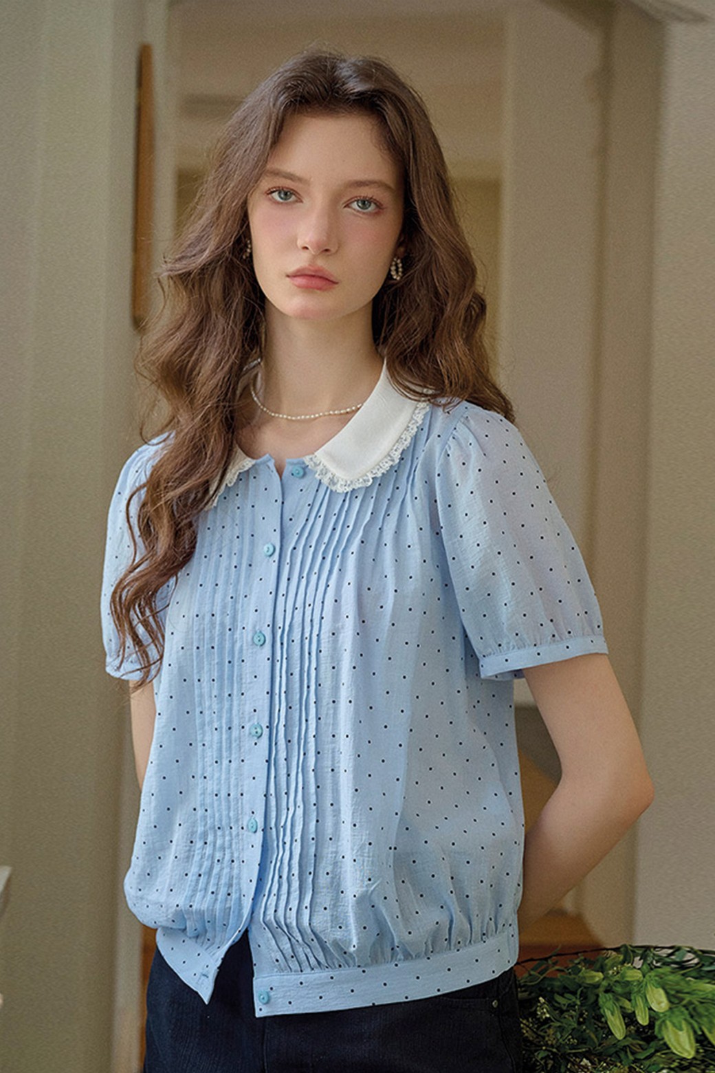Simple Retro - 셔츠 - Collar polka dot shirt