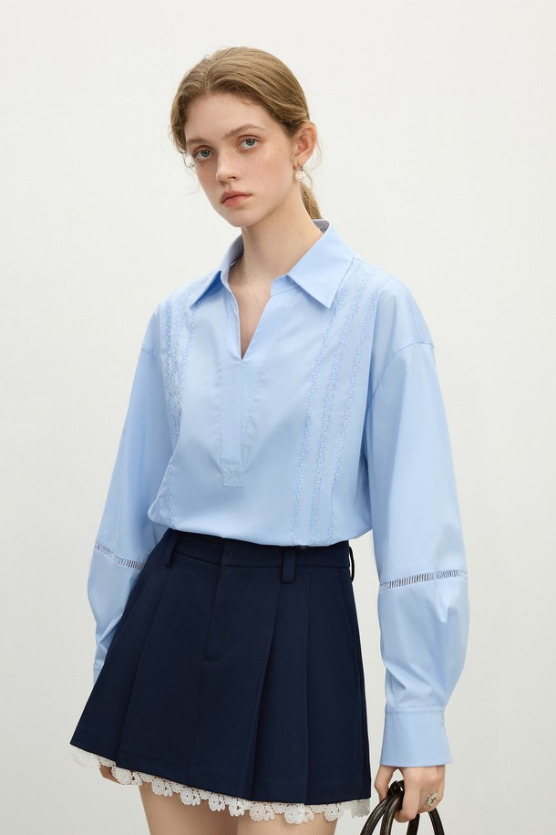 WE'DEE - 블라우스 - WD_Collar v-neck blouse_2 color