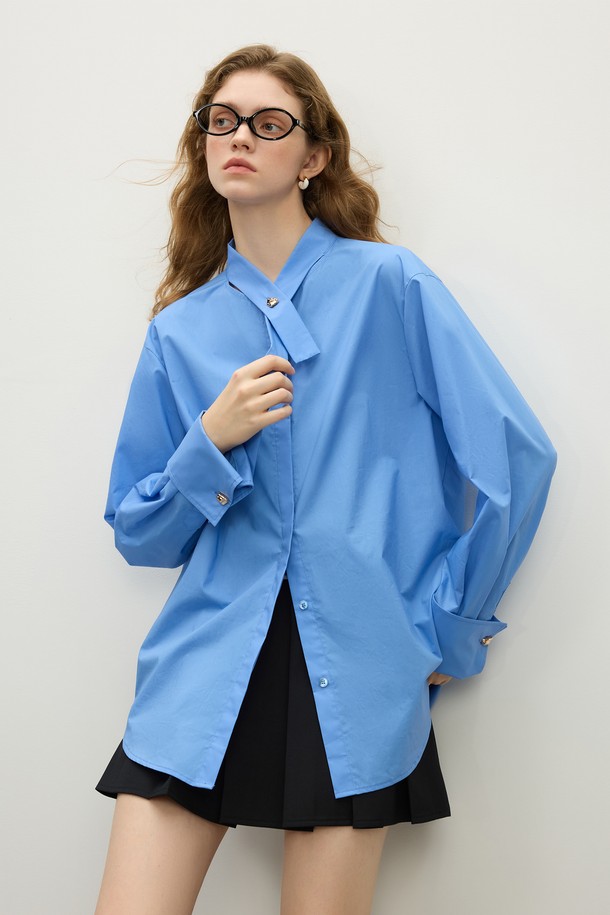 WE'DEE - 셔츠 - WD_Tie collar cotton shirt_2 color