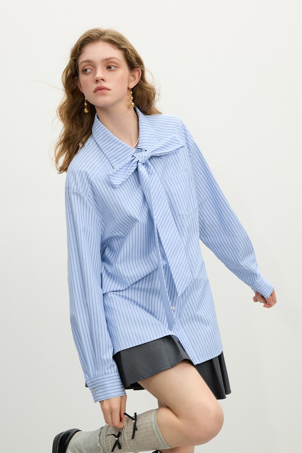 WE'DEE - 셔츠 - WD_Ribbon striped shirt_2 color