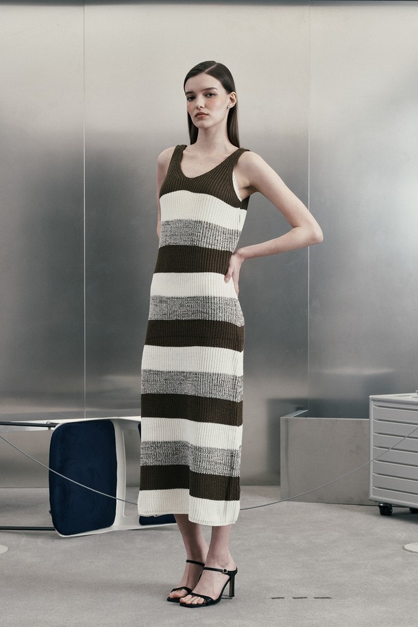 itte - 민소매 원피스 - IT_Striped knit sleeveless dress_BROWN