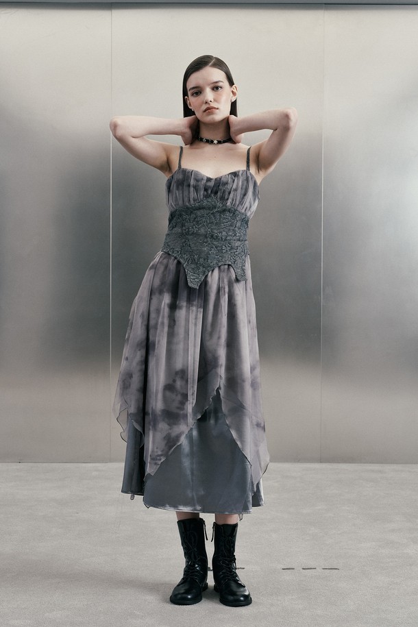 itte - 민소매 원피스 - IT_Pattern sling gauze dress_GRAY