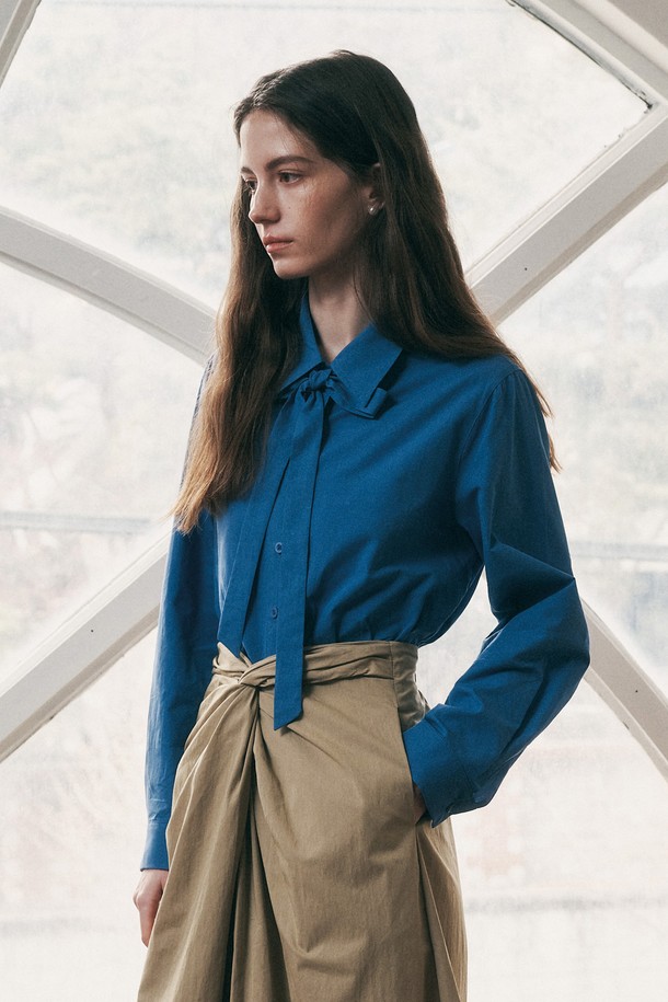 Proud Mary - 블라우스 - PM_Solid color ribbon blouse_2color