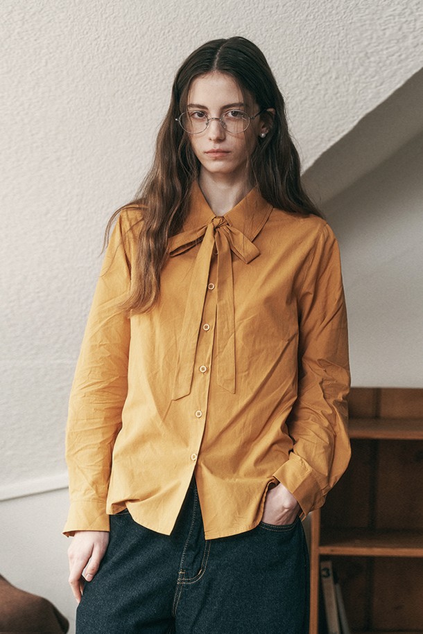 Proud Mary - 블라우스 - PM_Solid color ribbon blouse_2color