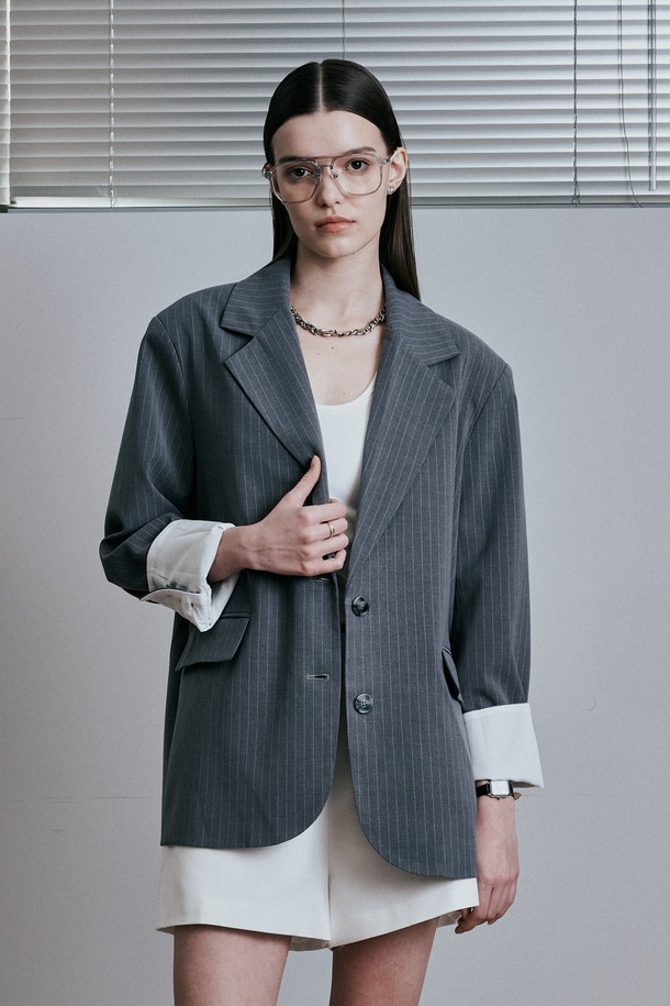 PIASTUDIO - 자켓 - BA_Striped suit jacket_GRAY