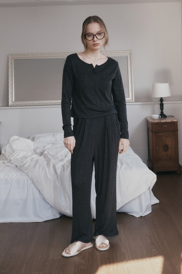 Melanie Joy - 홈웨어 - MJ_Simple two piece pajamas_CHARCOAL